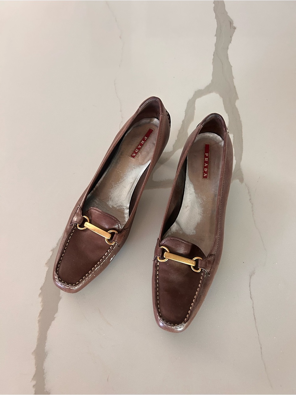 Prada Brown Leather Horsebit Loafers